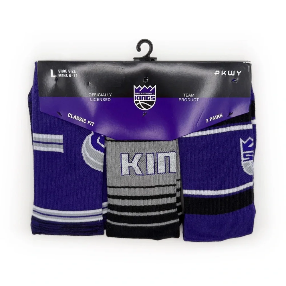 Sacramento Kings Mens Crew Socks NBA Basketball Purple Black Gray Fan Gear Gift